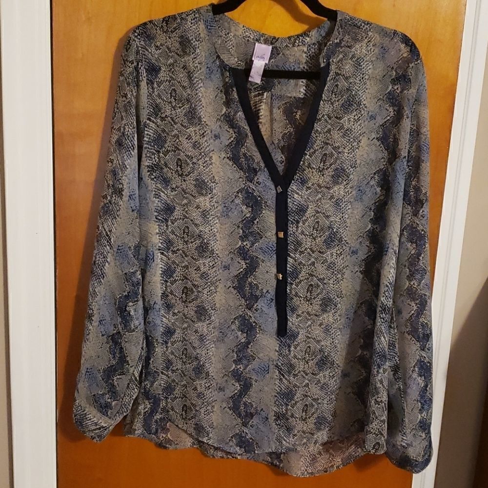 𝅺ALYA sheer blouse. Blue and green.
